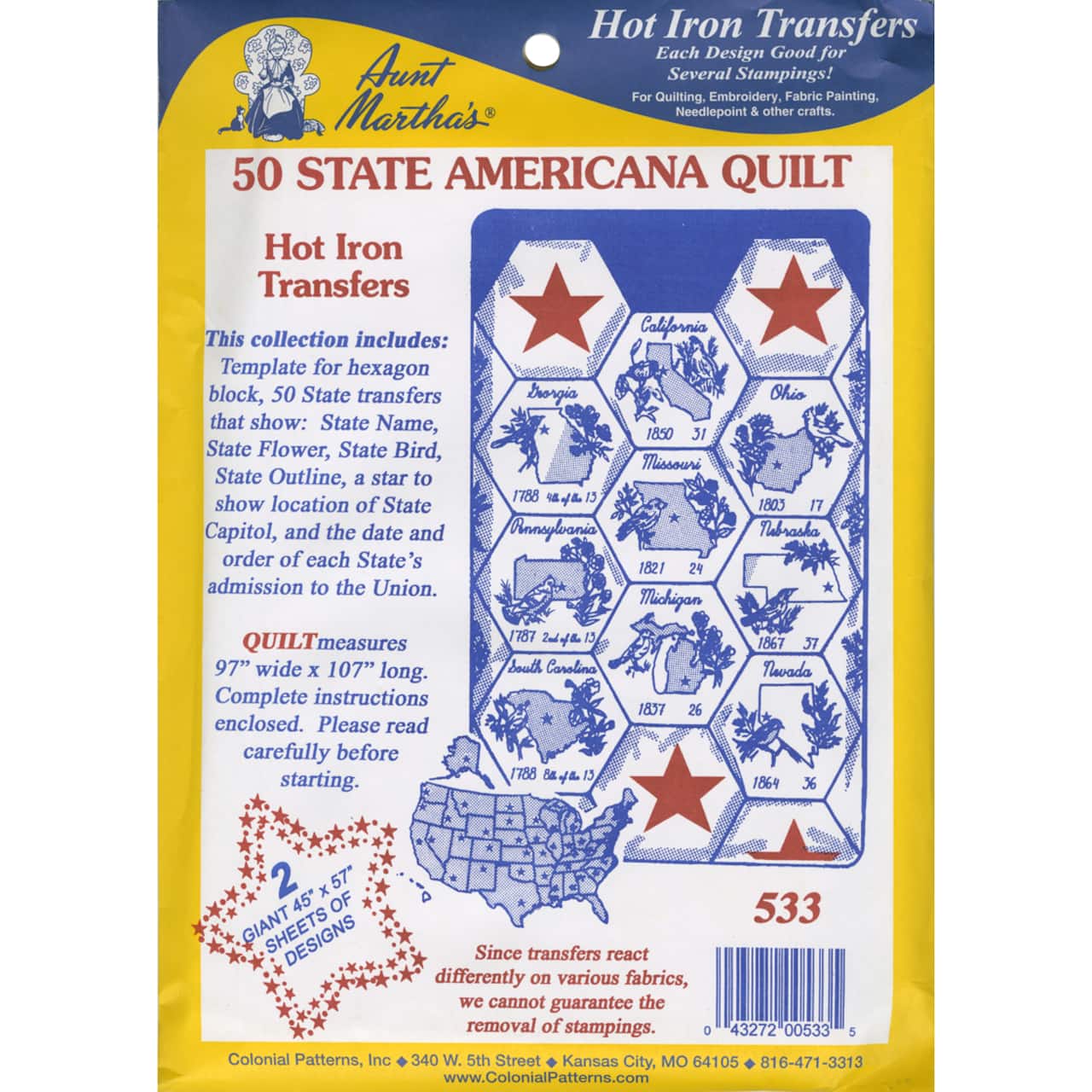 Aunt Martha's® 50 State Americana Quilt Hot Iron Transfers